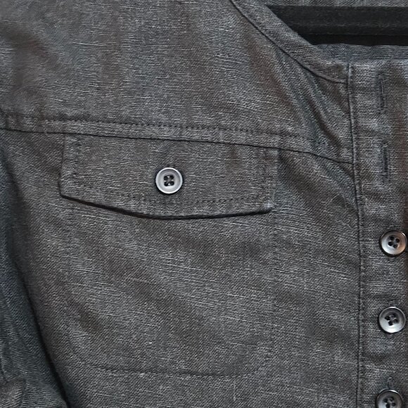 Orvis Women's Black Top M 3/4 Sleeve 100% Linen Button Front Office Business - Picture 7 of 13